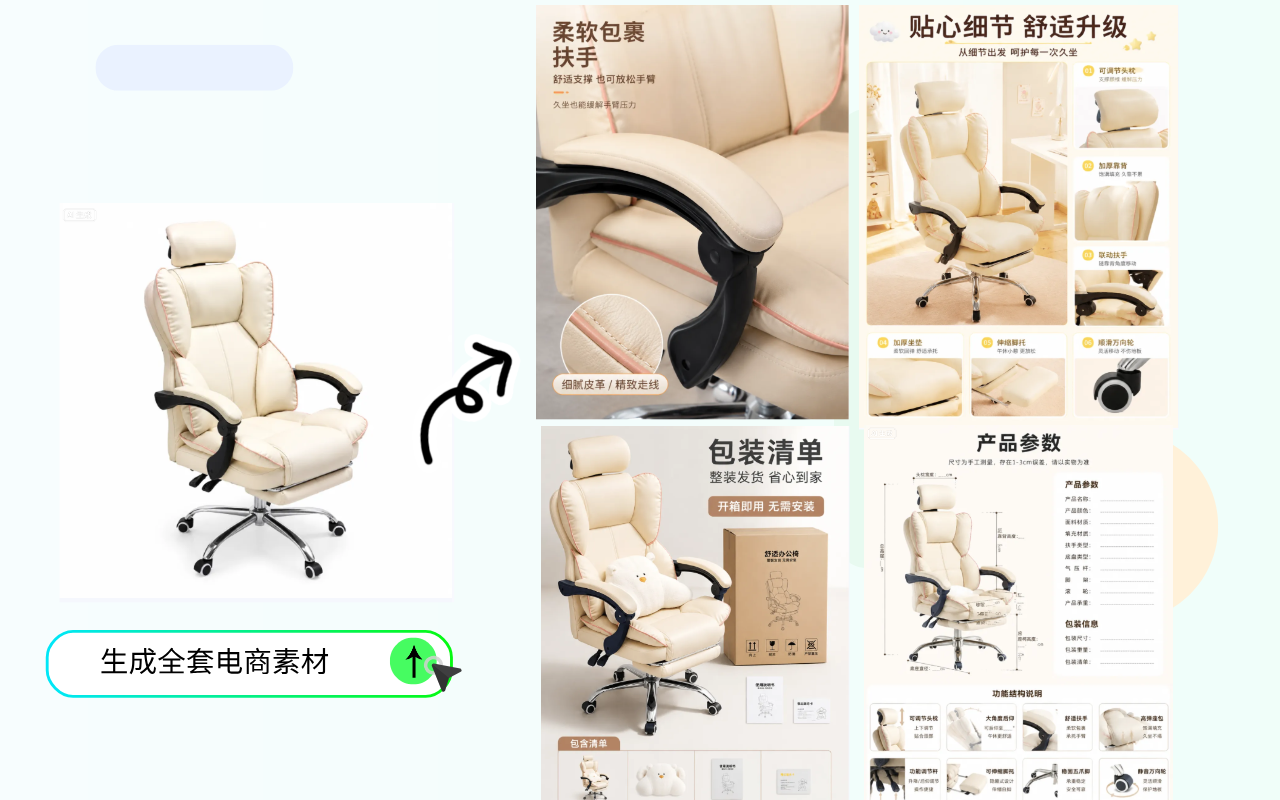 一张商品图生成全套电商素材展示