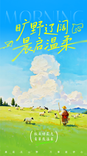 蓝色手绘风早安每日一签