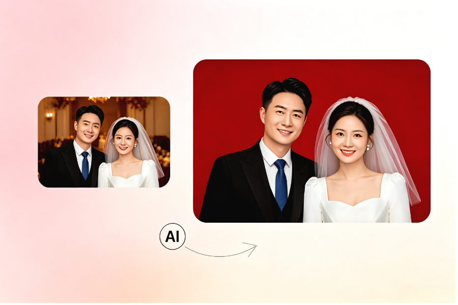 结婚登记照上传合照生成红底证件照